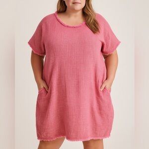IVY CITY CO Reese Shift A-Line Dress Pink Tweed Short Sleeve Plus Size 5X